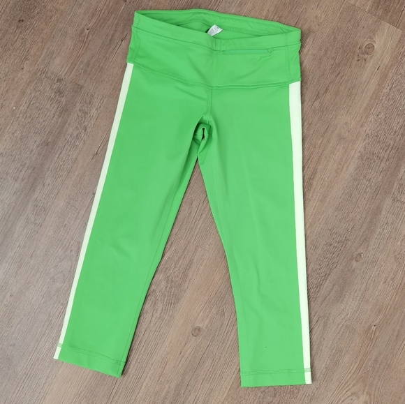 Lululemon lime green crop striped leggings - Picture 1 of 7